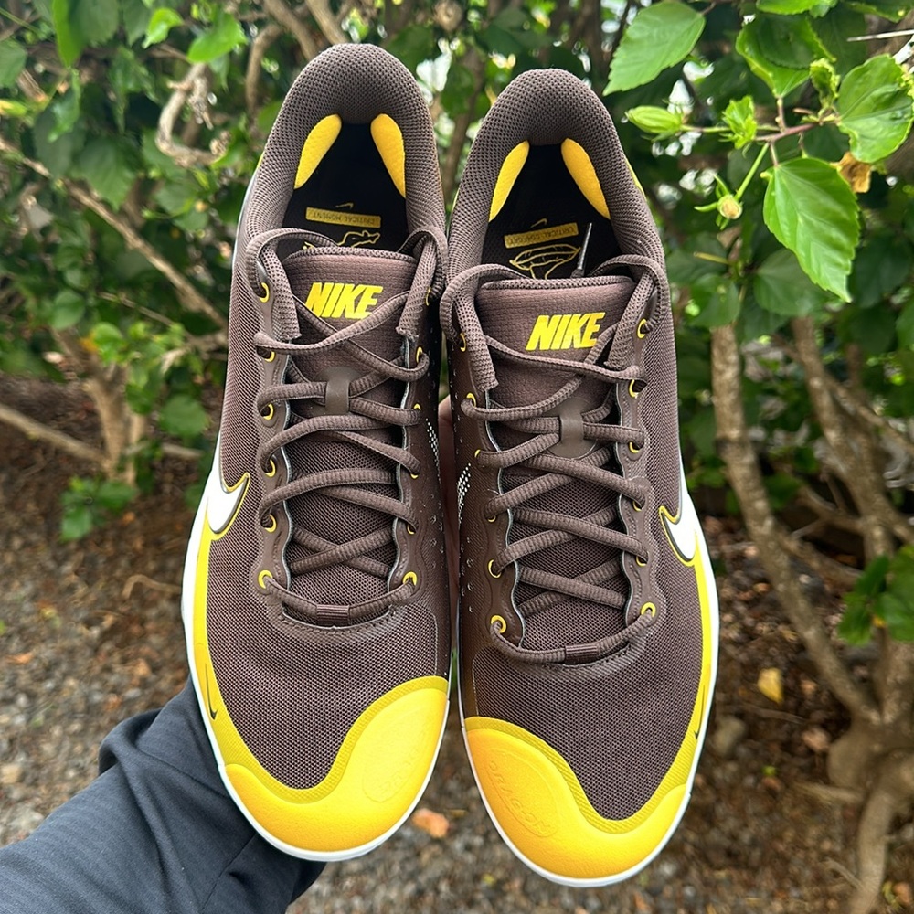 Nike Mens Alpha Huarache Elite 3 MCS Brown Yellow Baseball Cleats Size 12 - Picture 3 of 8